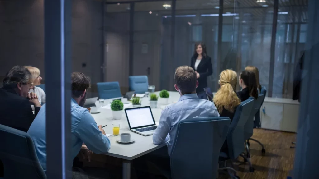 Woman presenting in a business meeting