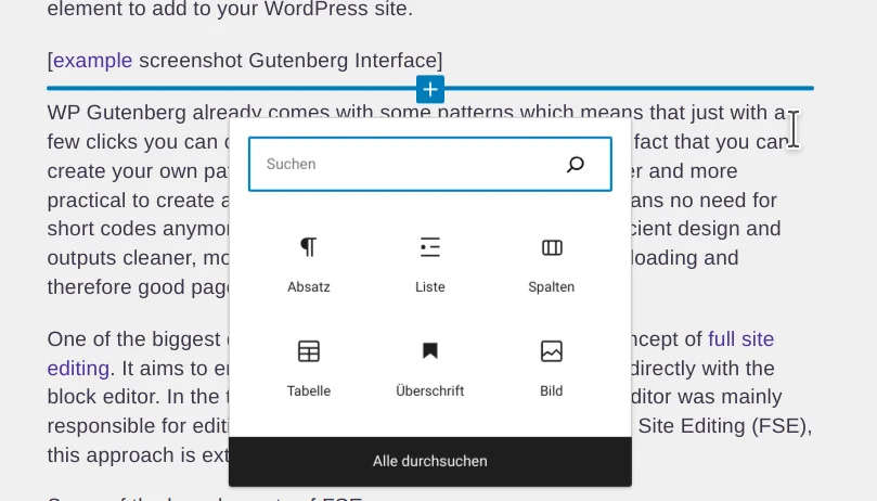 Wordpress Gutenberg interface