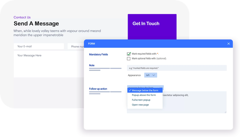 Backend-Visualisierung von Greyd. Formulare Follow-up-Aktionen