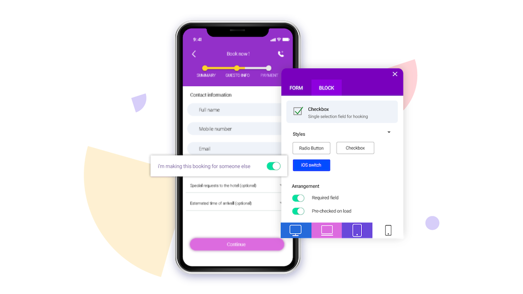 Form on a mobile phone and visualisation of a backend admin panel