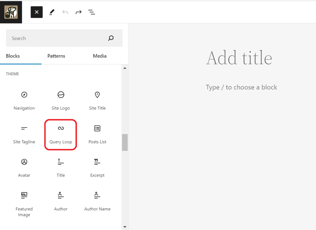 Selecting the Query Loop Block