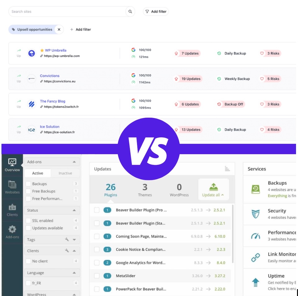 WP Umbrella vs Manage WP tool comparison