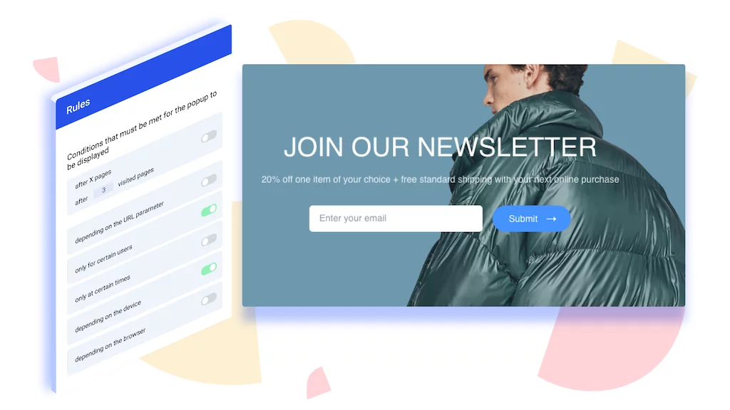 Popup Backend Admin Panel neben einem Newsletter Popup