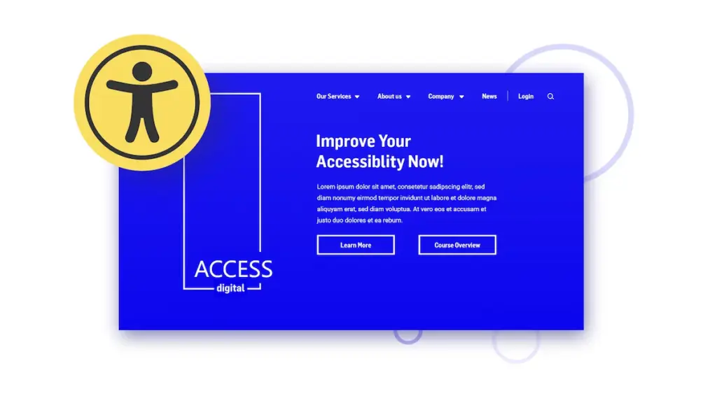 Blue website with the A11Y accessibility logo in the front