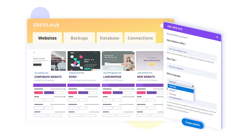 Backend visualisation of Greyd.Hub administration panel